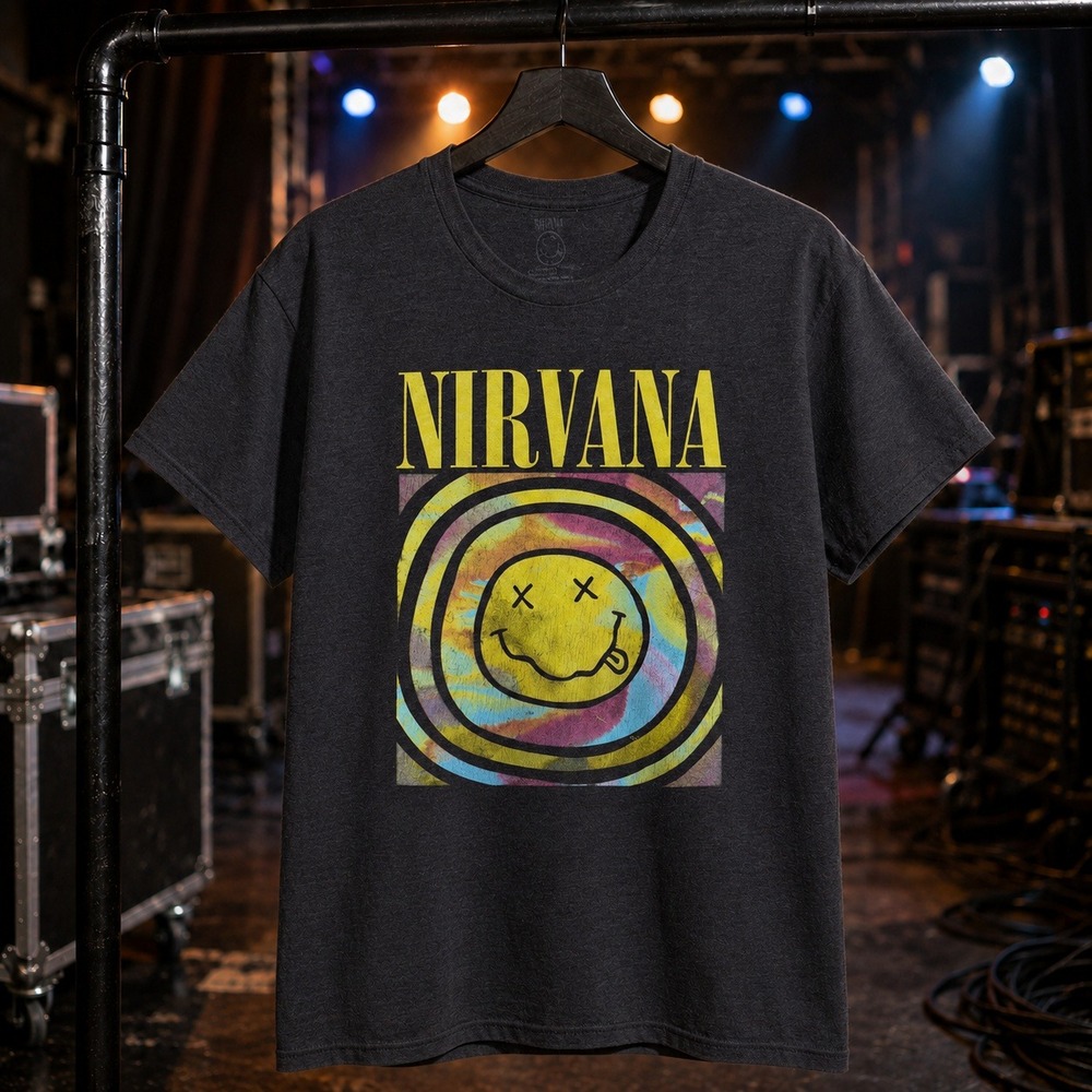 Nirvana Smiley Face Graphic Tee Black Mens Medium Grunge Band Shirt Tie Dye